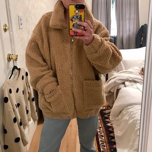 I.AM.GIA - tan fuzzy oversized jacket